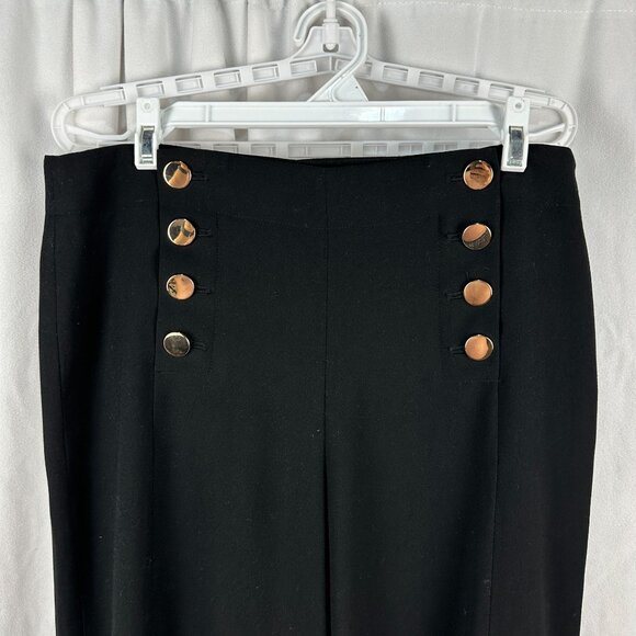 Loft Womens High-Waist Black Button Front Wide-Leg Pants Size 6 - Picture 2 of 6